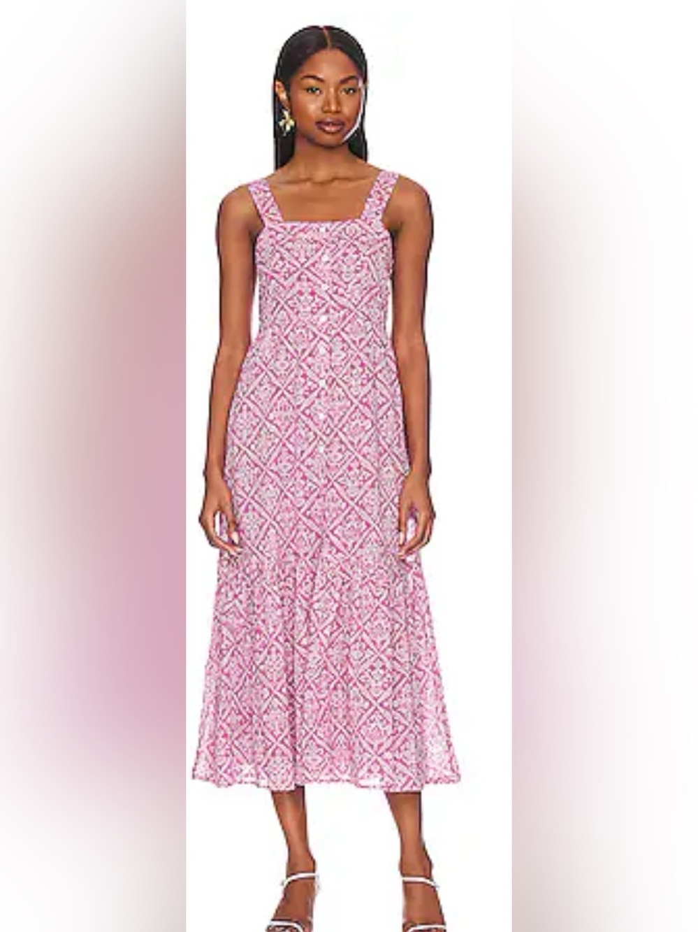 Tuckernuck Banjanan Helena Midi Dress Purple/Pink Floral Block Print Resort L